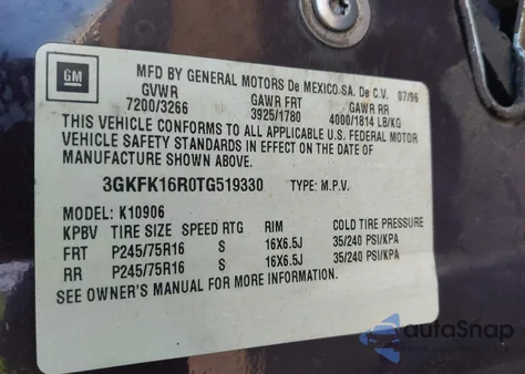 1996 GMC Suburban K1500 z USA, uszkodzony, nr VIN 3GKFK16R0TG519330